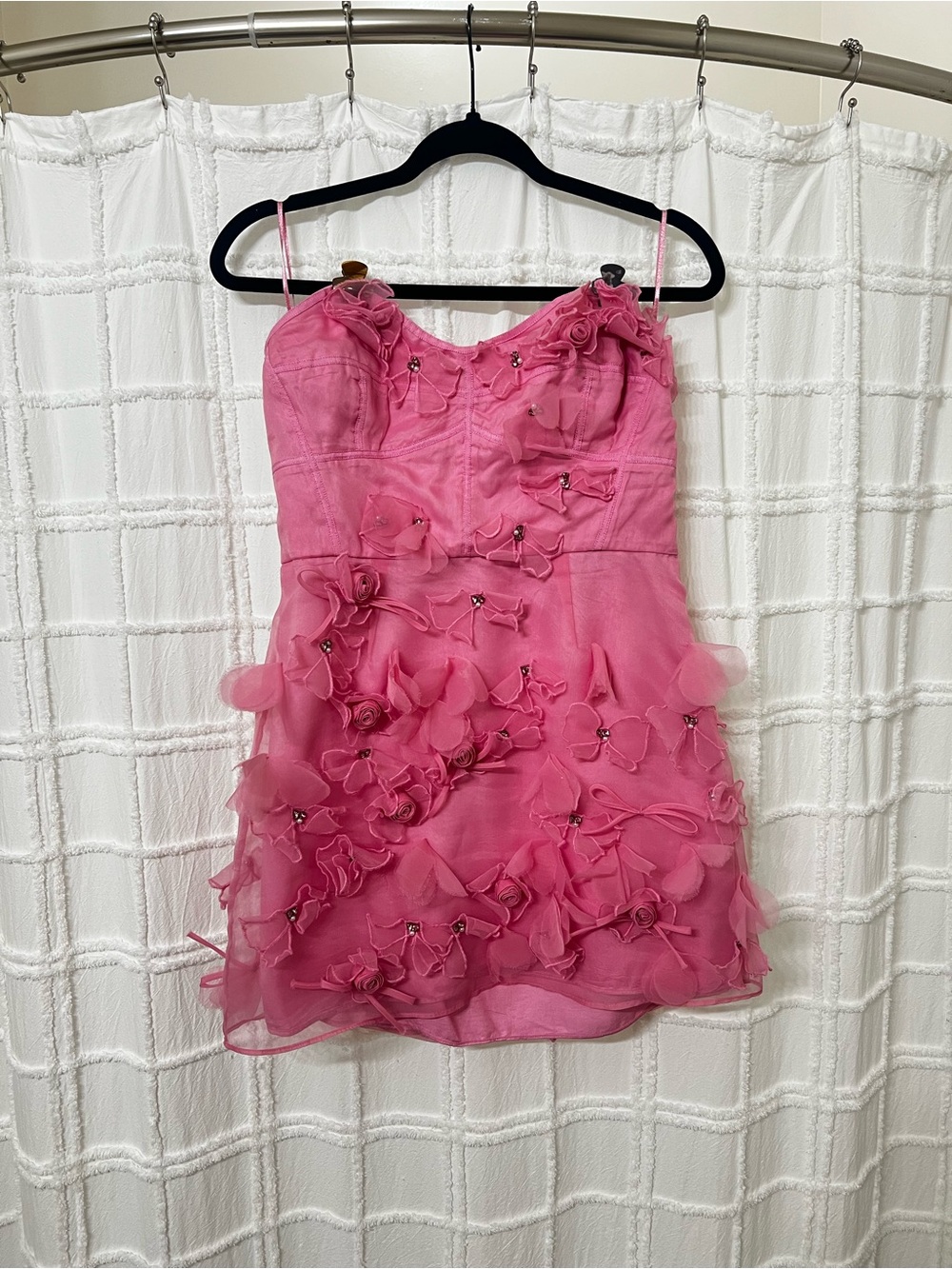 LoveShackFancy Hot Pink Floral Appliqué Mini Dress